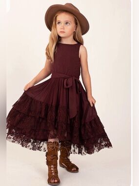 Joyfolie MIA Joy Henley Lace Dress Cordovan Girls Size 10 Maroon Burgundy NWT